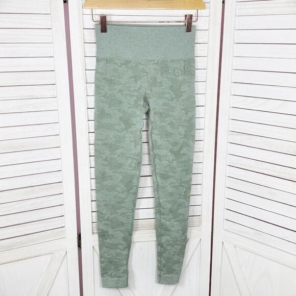 Gymshark Adapt Camo Seamless Leggings Green Small High Rise Ankle - Picture 1 of 12